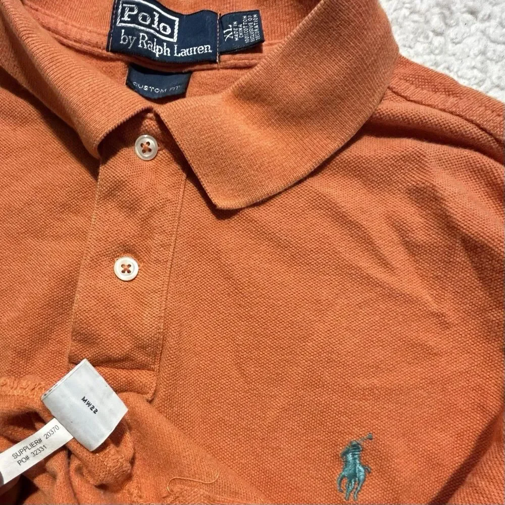Polo Ralph Lauren Custom Fit Shirt Men XL Orange Short Sleeves 1/4 Button Cotton
